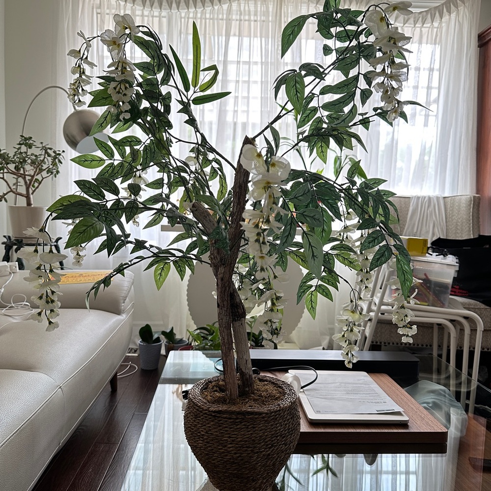 Artificial Wisteria Tree with White Flowers